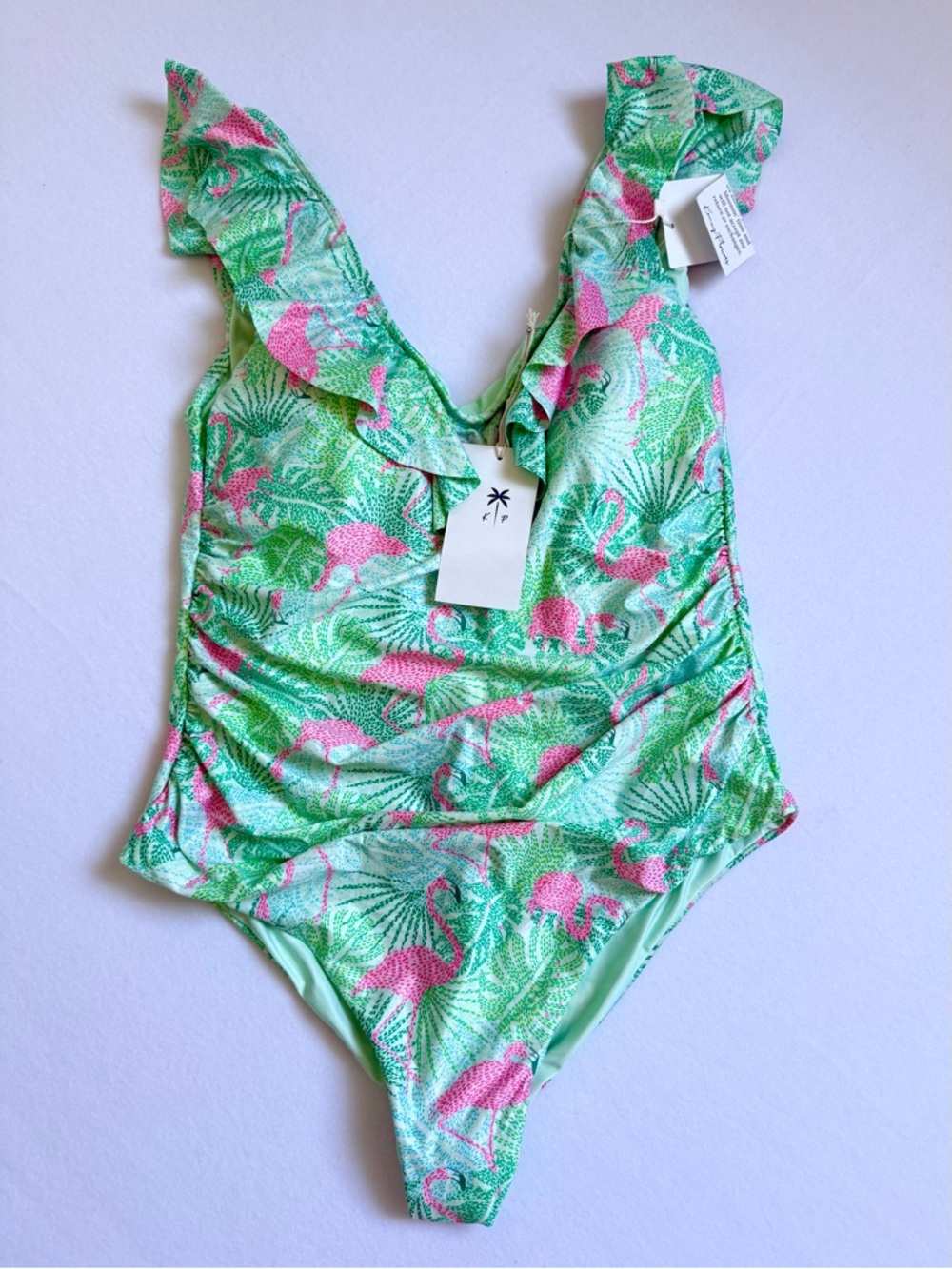 Ruffled One-Piece Swimsuit with Pink Flamingo Print